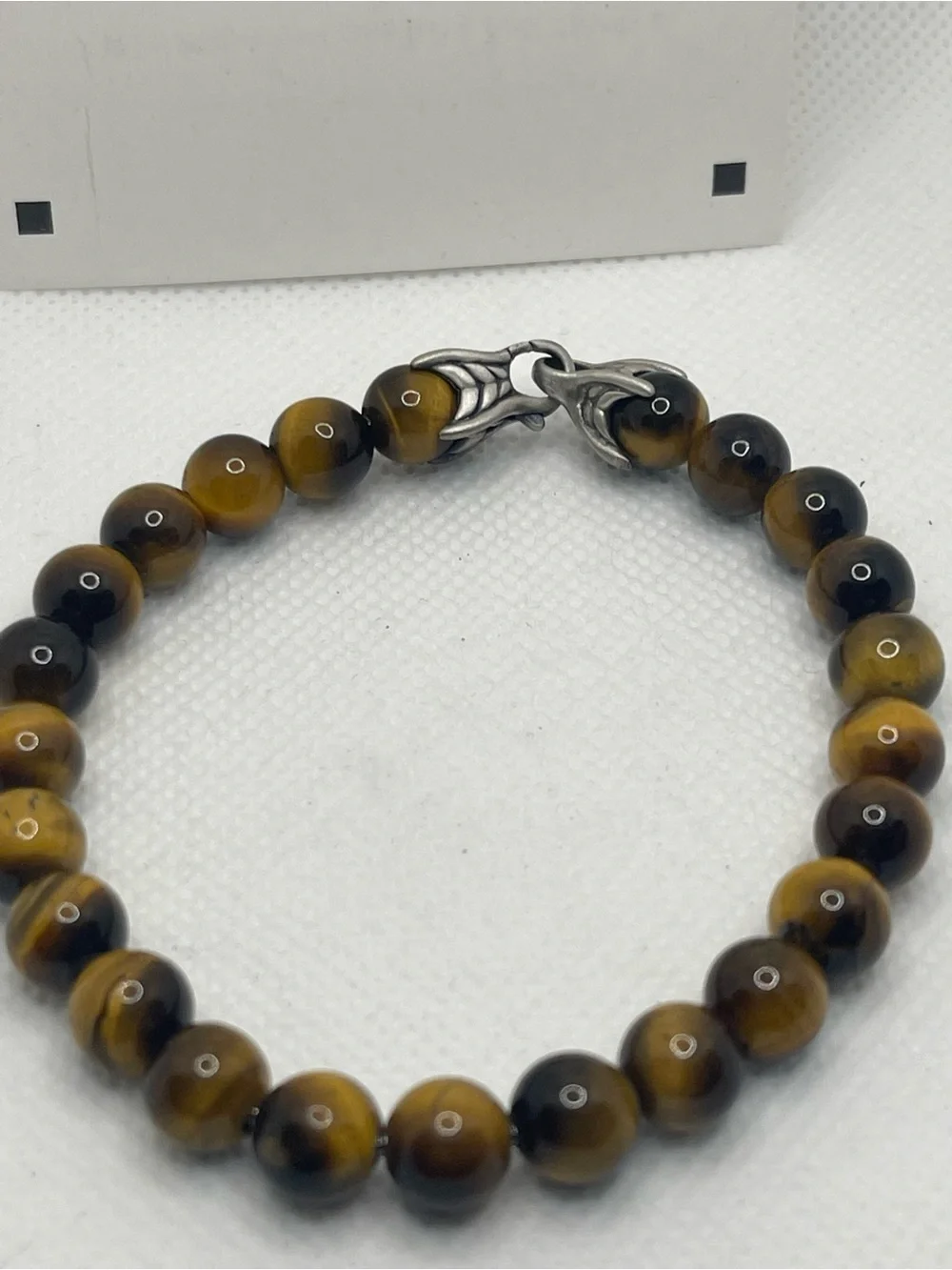 David Yurman Tiger's Eye Bead Bracelet with Sterling 8.5”